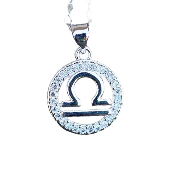 Libra Pendant Sterling Silver 925 , 14k White Gold Plated , October Zodiac - Picture 8 of 8